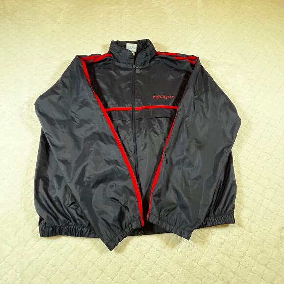 Adidas Trefoil Logo Windbreaker Jacket Vintage Roll Up Hood Blue excellent cond - Picture 3 of 8